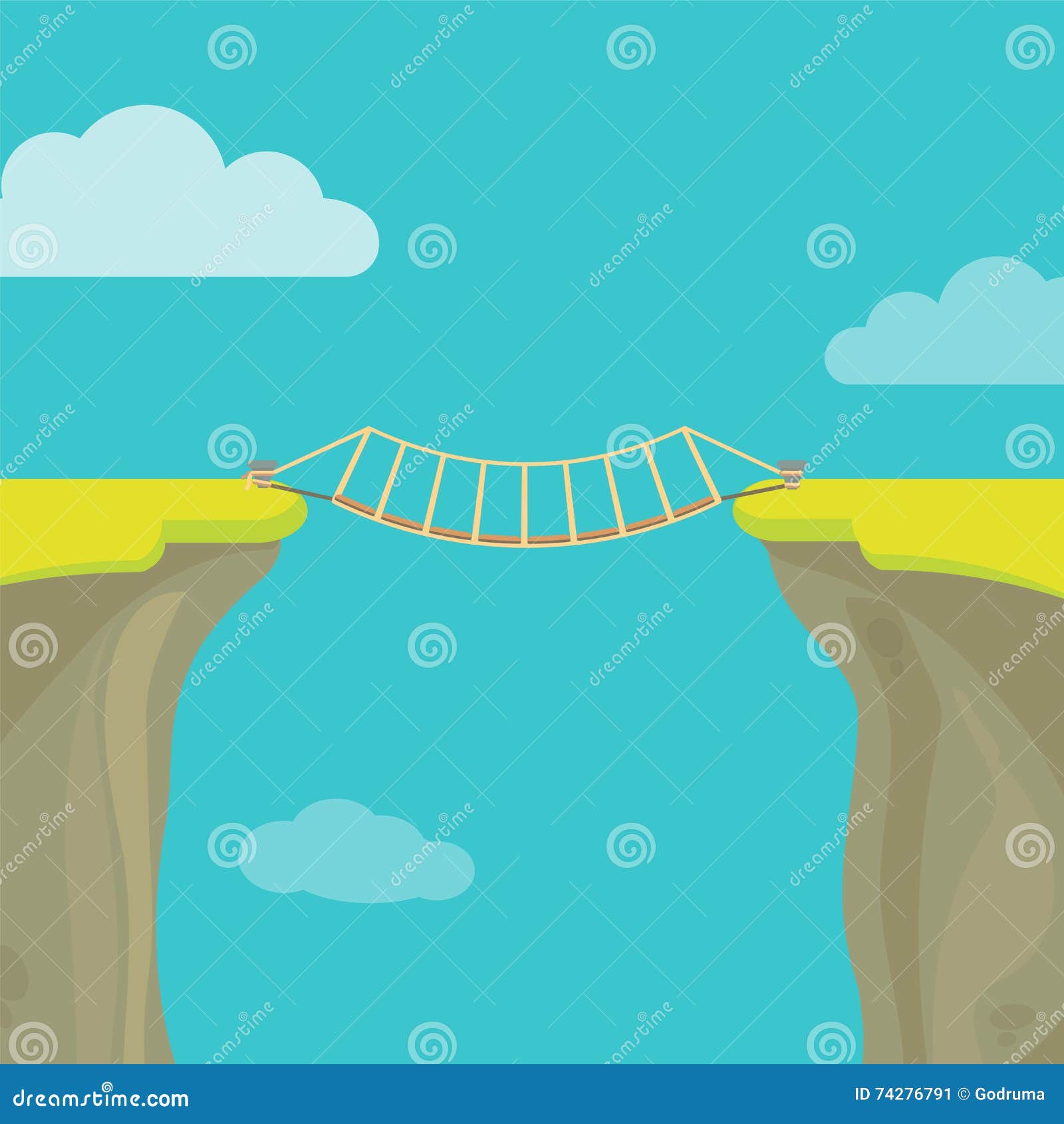 abyss, gap or cliff concept with bridge sky and clouds.