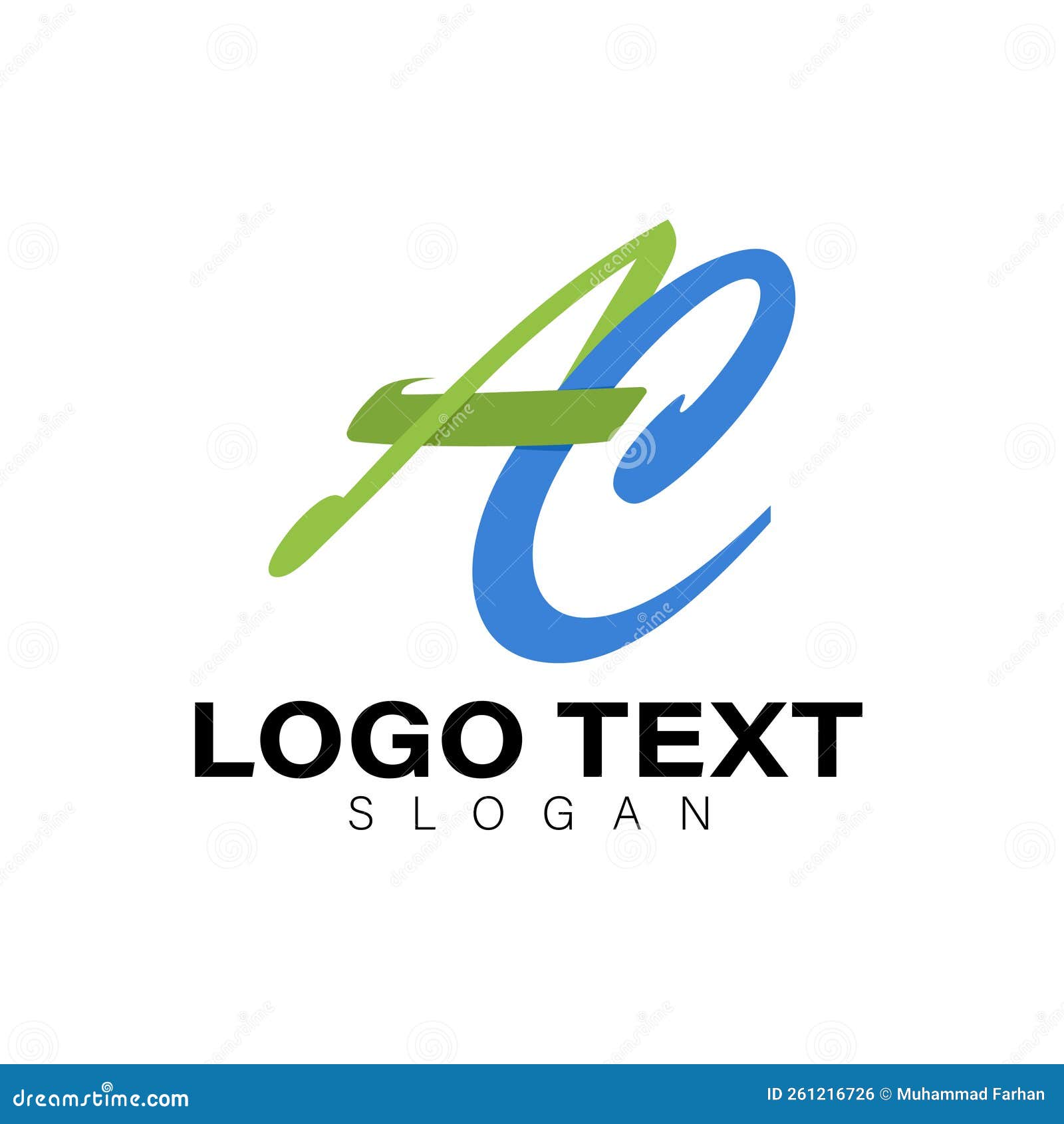 Ac Logo Design, with Brush Icon, Monogram Logo. Green and Blue Colors