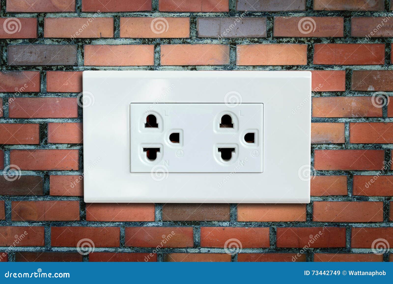 AC Power Plug on the Brick Wall. Stock Image Image of isolated