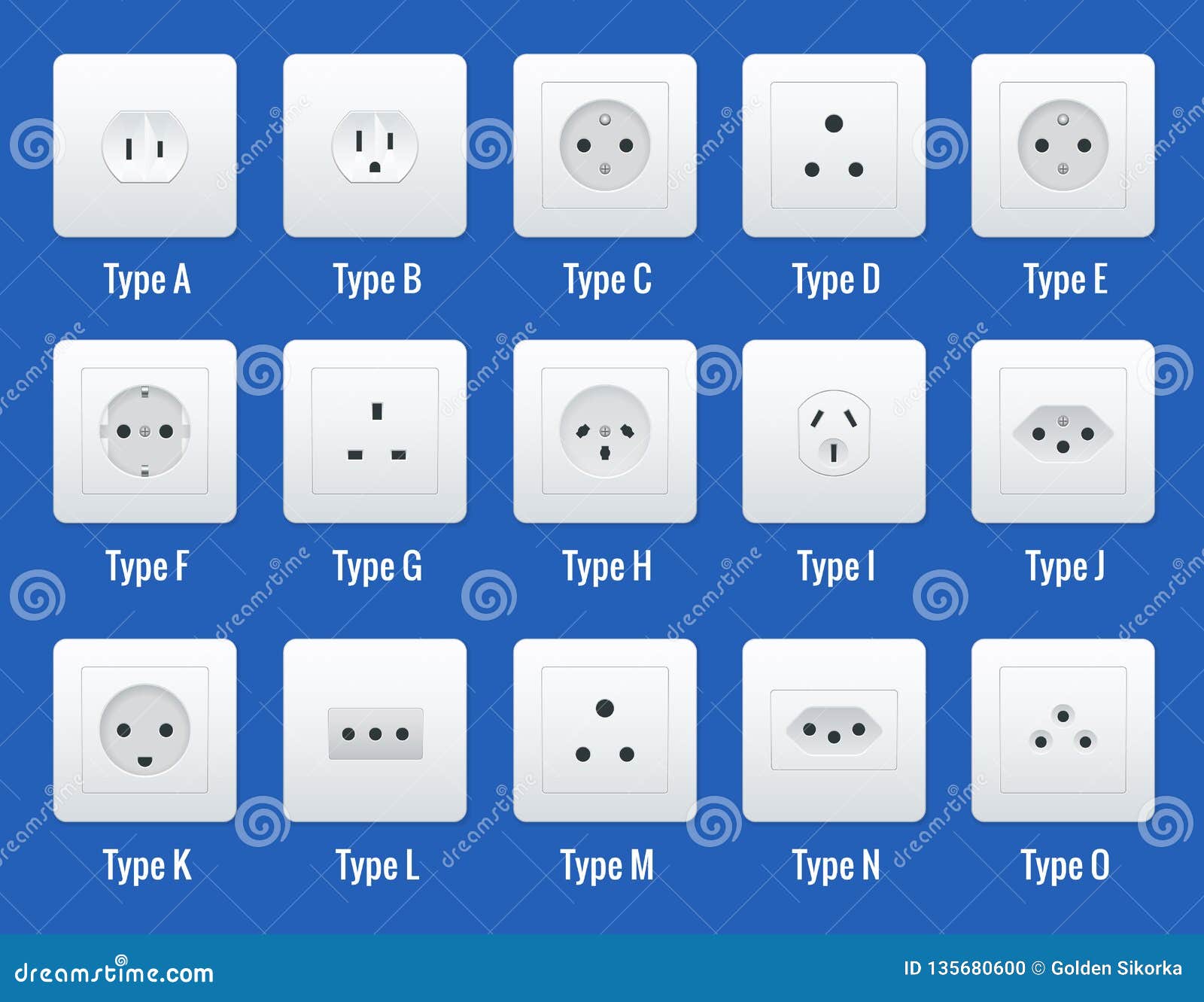 AC Power Sockets. All Types Stock Vector - Illustration of electric,  ethernet: 135680600