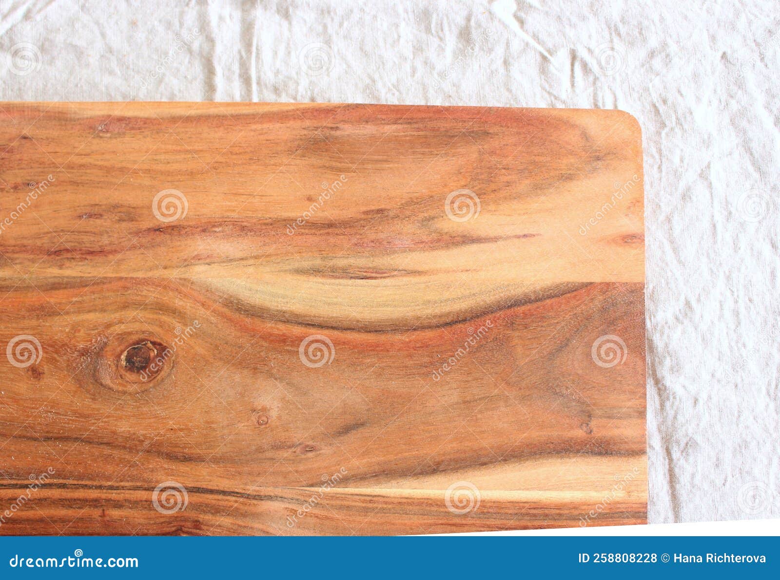 Acacia Wood Cutting Board Isolated on White Background. Stock Photo