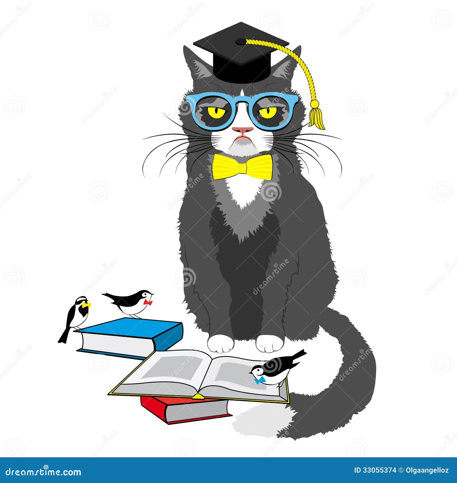 Academic cat reading books stock vector. Image of design - 33055374