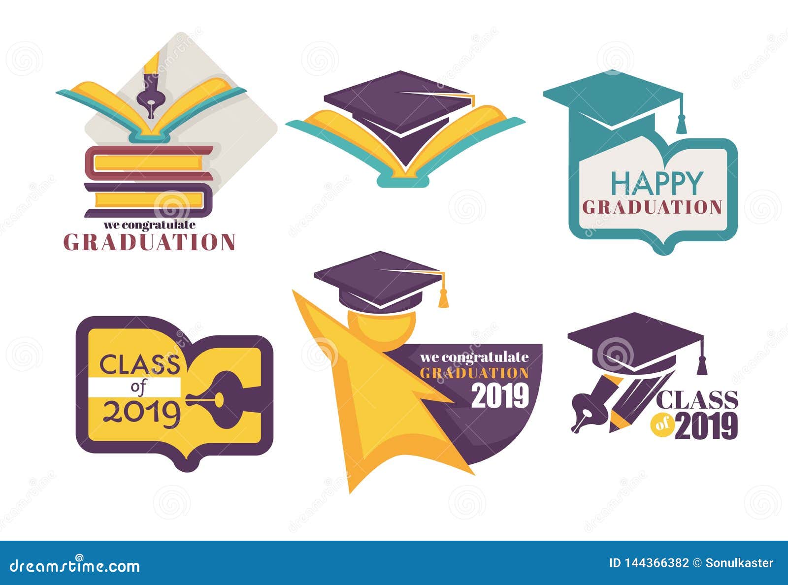 Download Academic Hat Happy Graduation Greeting Isolated Icons Vector Stock Vector - Illustration of ...