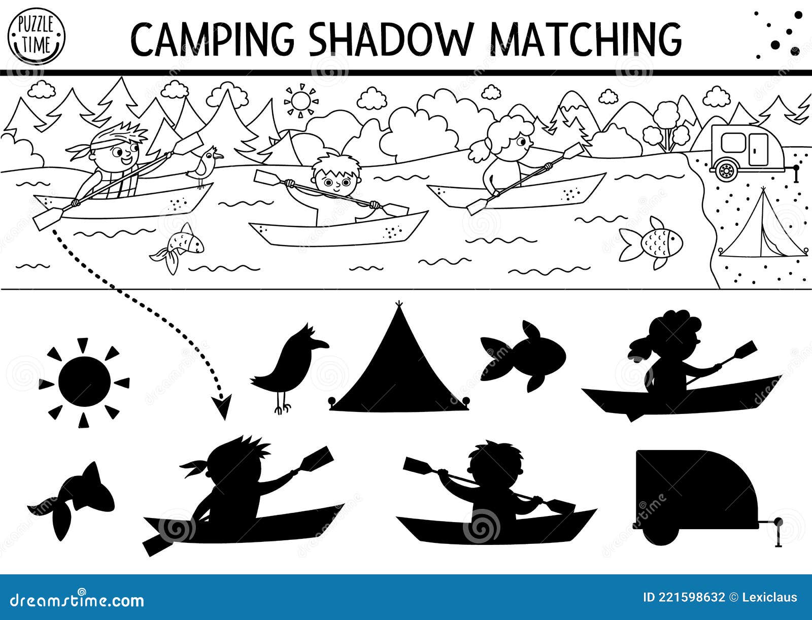 jogo de tabuleiro de dados de acampamento de verão preto e branco para  crianças com lindo