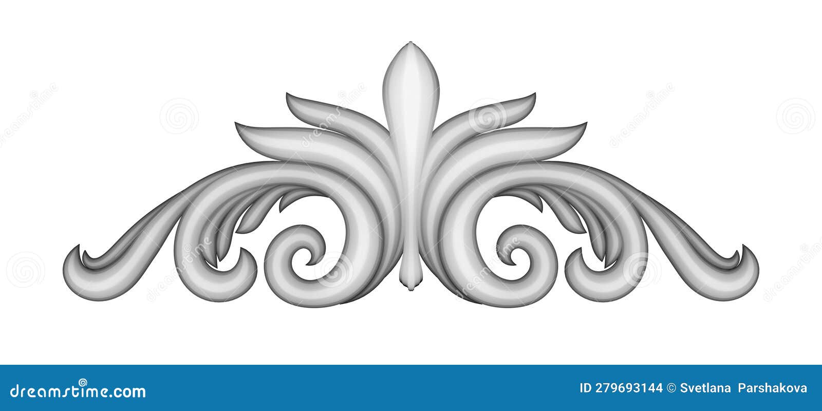 Acanthus, Baroque Element, Molding Imitation. 3D Render. Stock