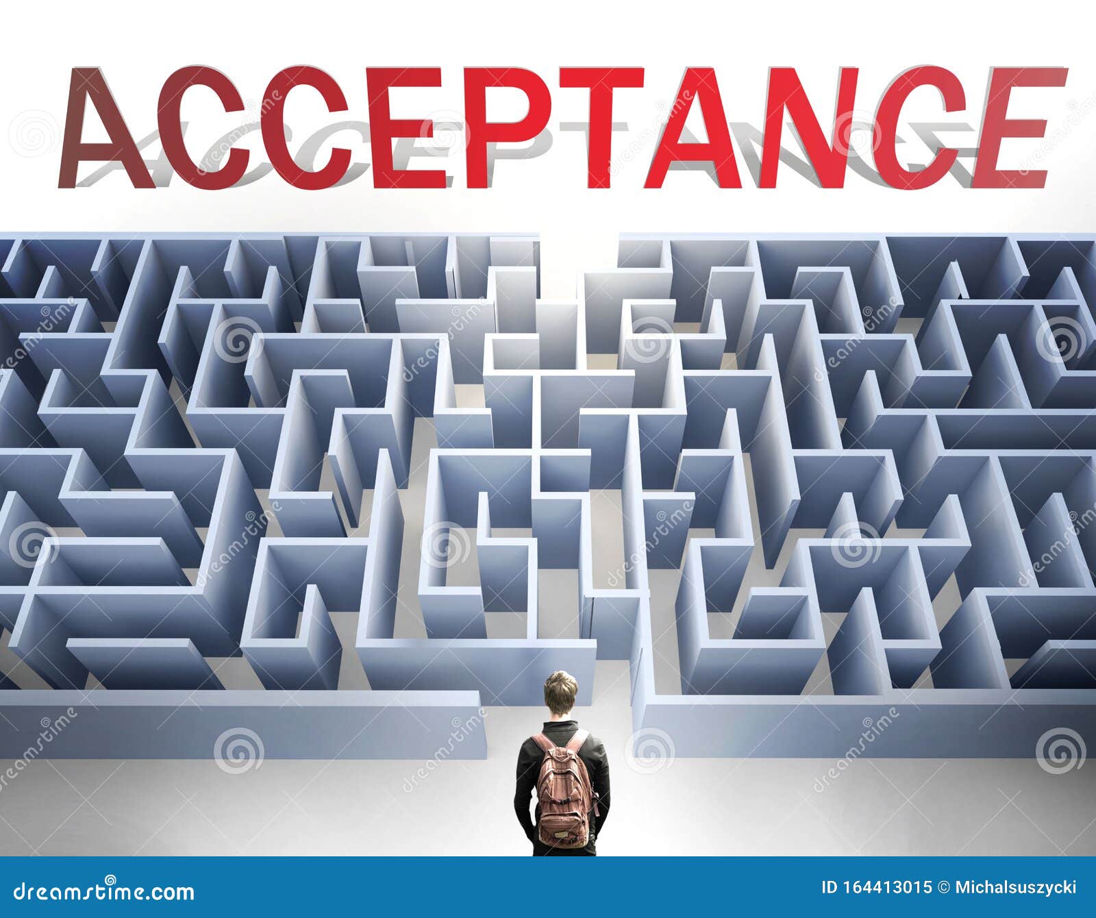 acceptance can be hard to get - pictured as a word acceptance and a maze to ize that there is a long and difficult path to
