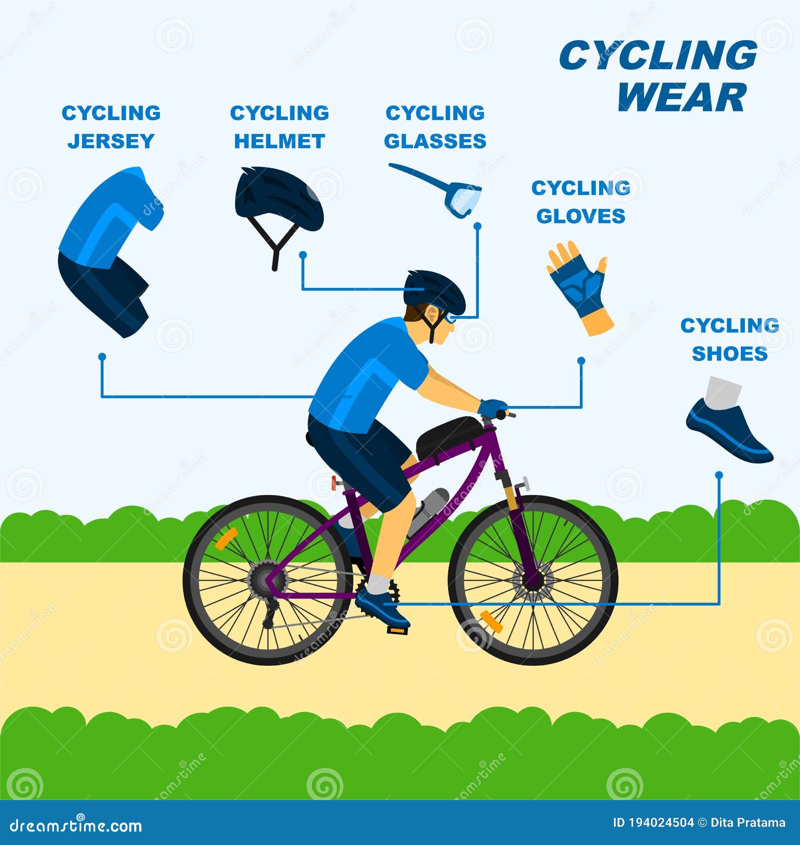 Accesorios Adicionales Para Ropa De Bicicleta De Seguridad. Ilustración del  Vector - Ilustración de ciclismo, casco: 194024504