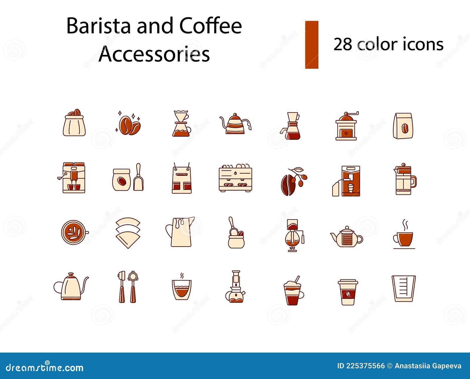 Accesorios Baristas Profesionales Iconos Planos Conjunto. Herramientas  Profesionales De Café. Ilustración De Material Vectorial Ai Ilustración del  Vector - Ilustración de sencillo, manojo: 225375566