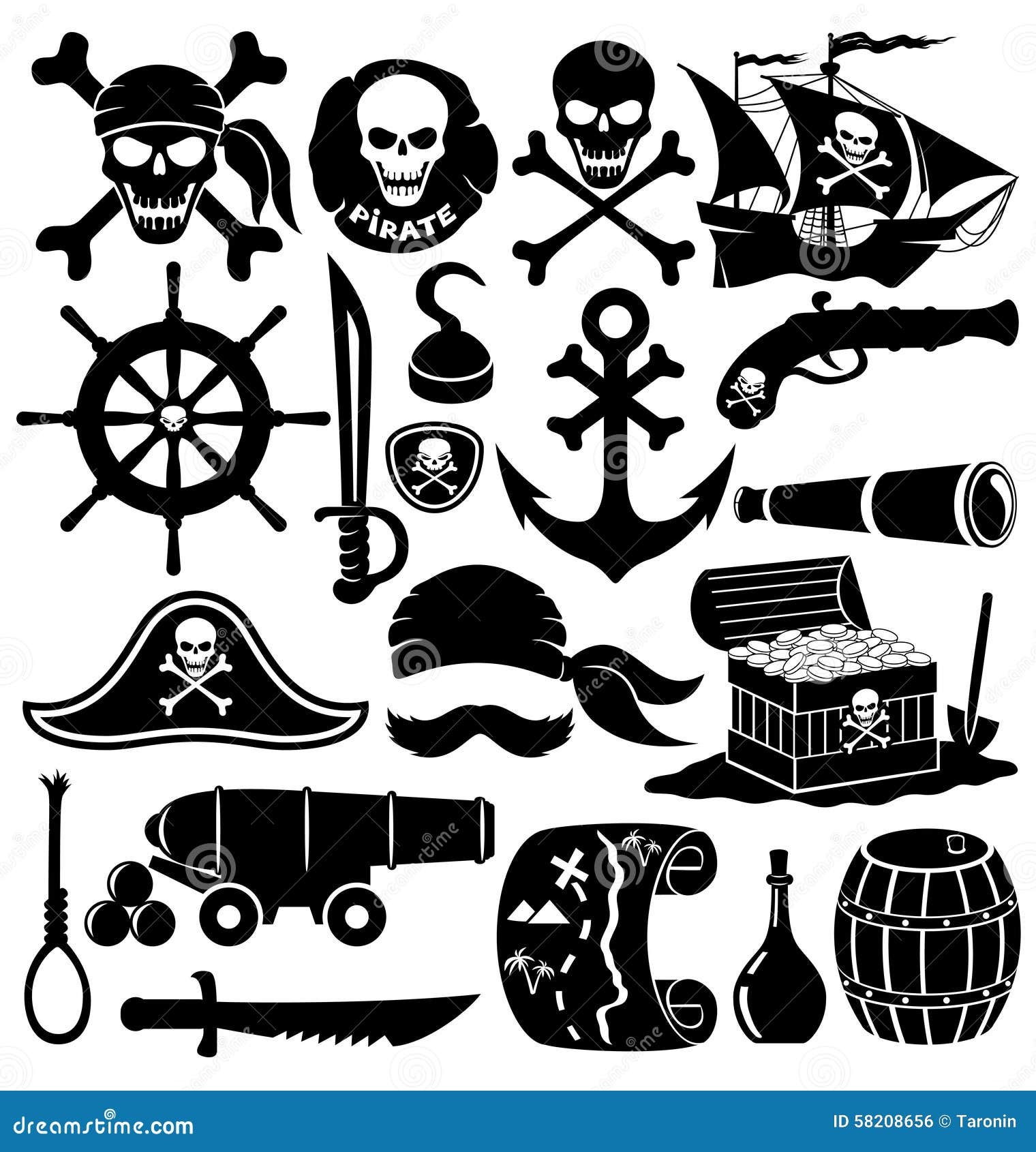 Accesorios del pirata ilustración del vector. Ilustración de barril -  58208656