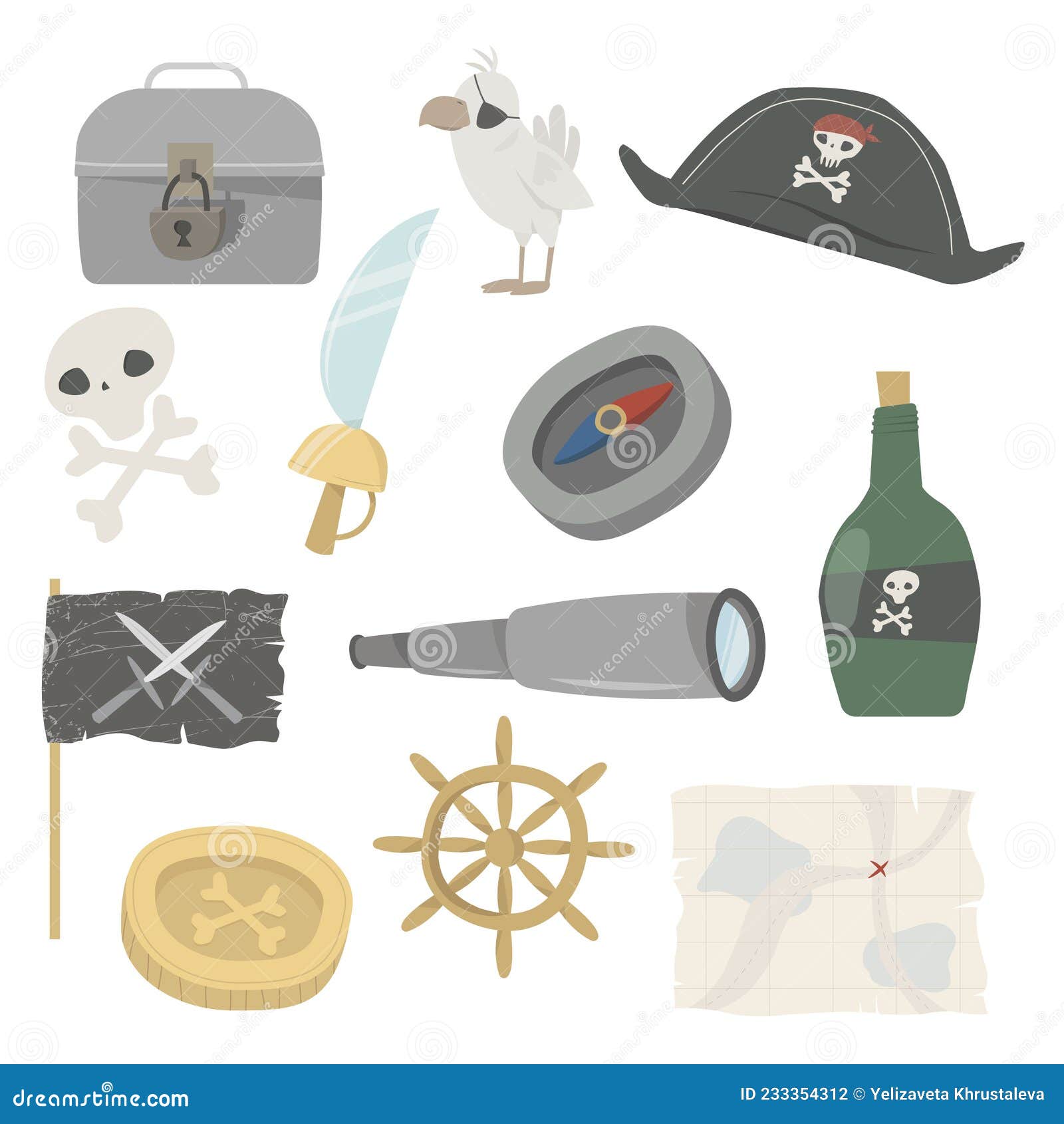 Accesorios Piratas Colección De Iconos Planos Con Brújula De