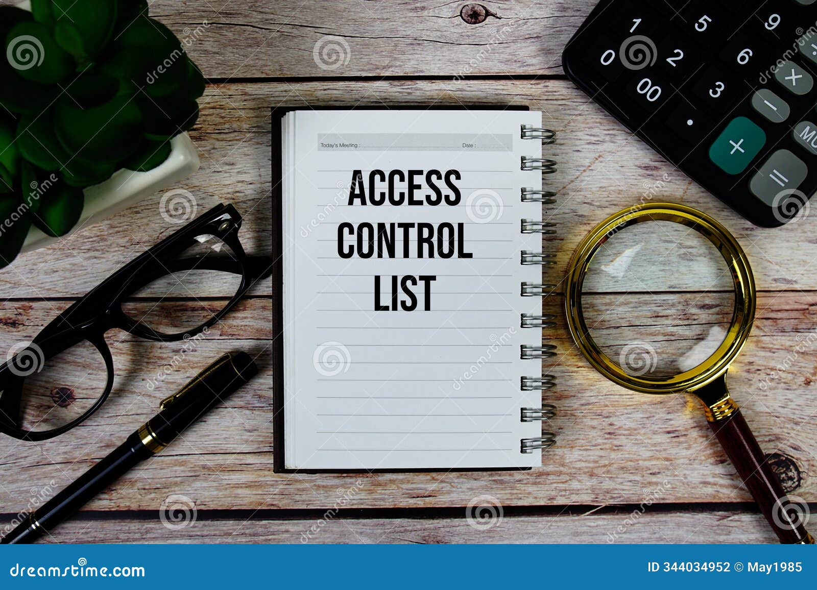 access control list (acl) text on notepad, business and financial concept background