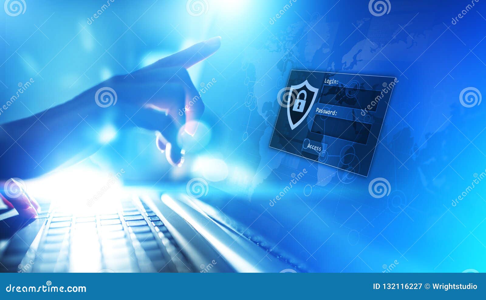 access window with login and password on virtual screen. cyber security and personal data protection concept.