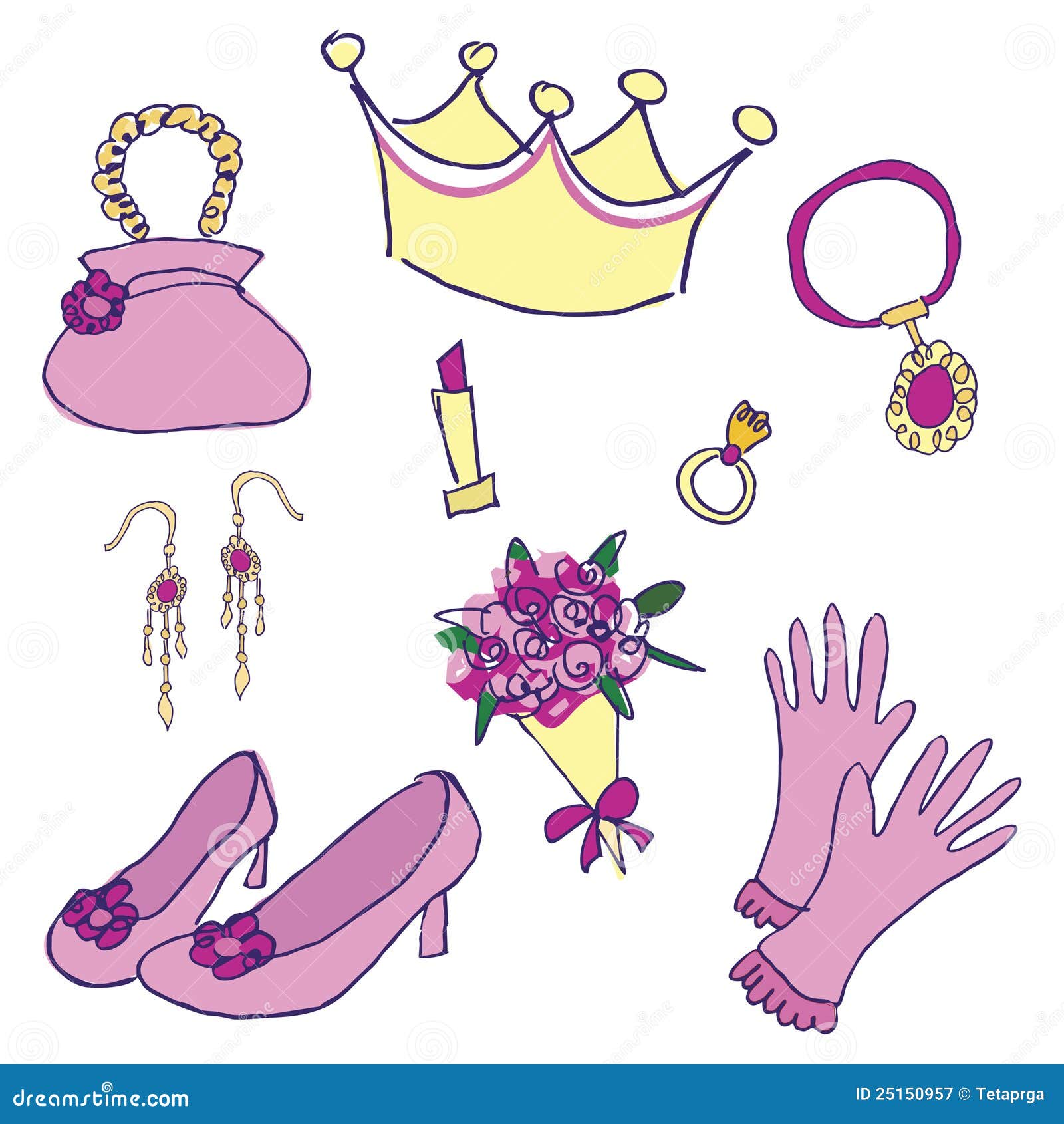 Accessoires de princesse illustration de vecteur. Illustration du earrings  - 25150957