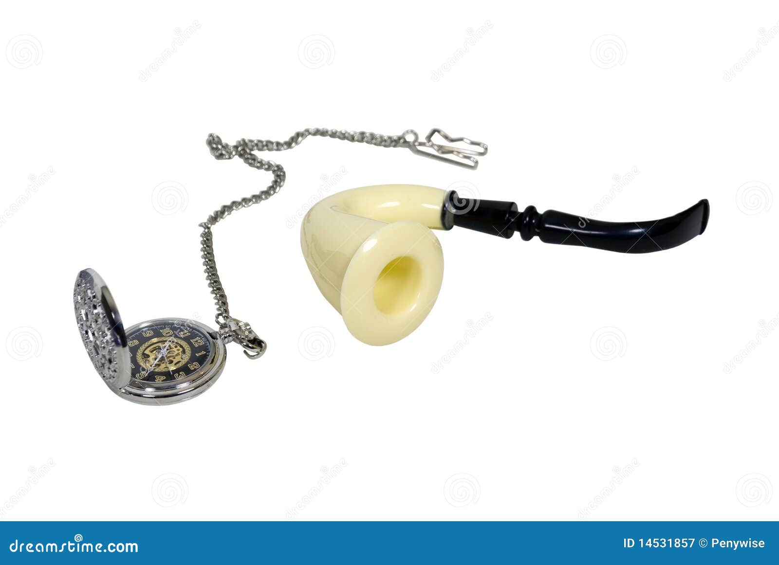 Gli accessori del Grandpa compreso una vigilanza di casella d'argento con una catena del metallo e un meerchaum convogliano - il percorso incluso