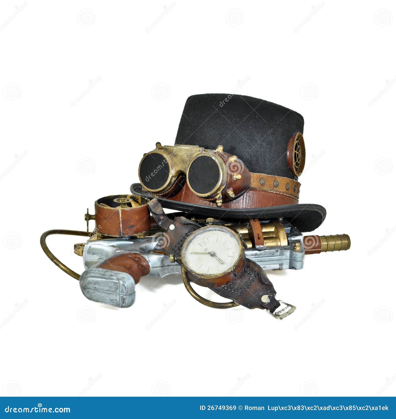 Accessori Di Steampunk - Cappello, Occhiali Di Protezione, Pistola,  Vigilanza Immagine Stock - Immagine di occhiali, cappello: 26749369