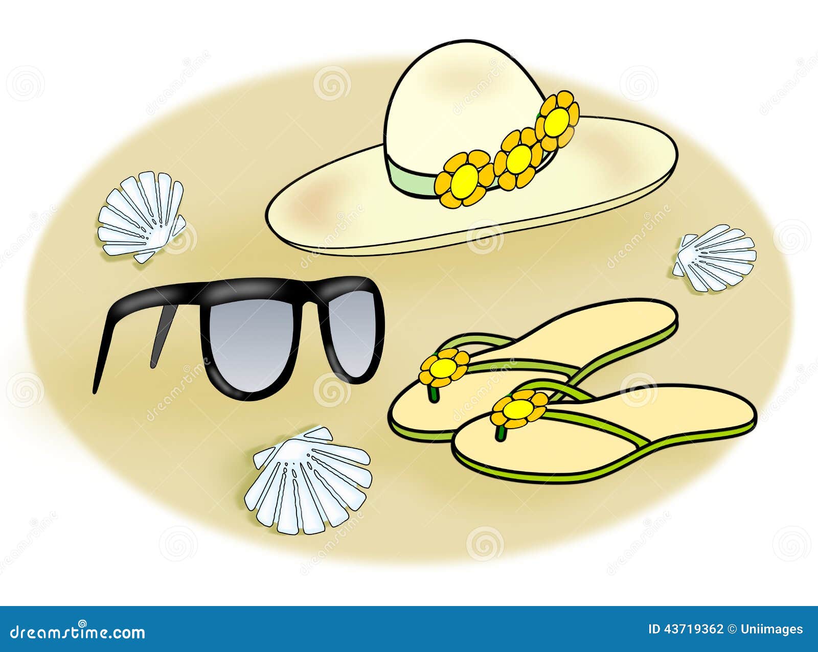 Accessories for the Beach, stock illustration. Illustration of shoes