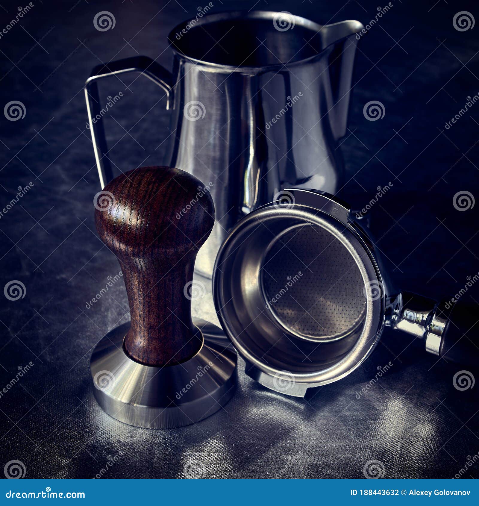Accessories and Items for Coffee on a Dark Background. Stock Photo Image of table, manual
