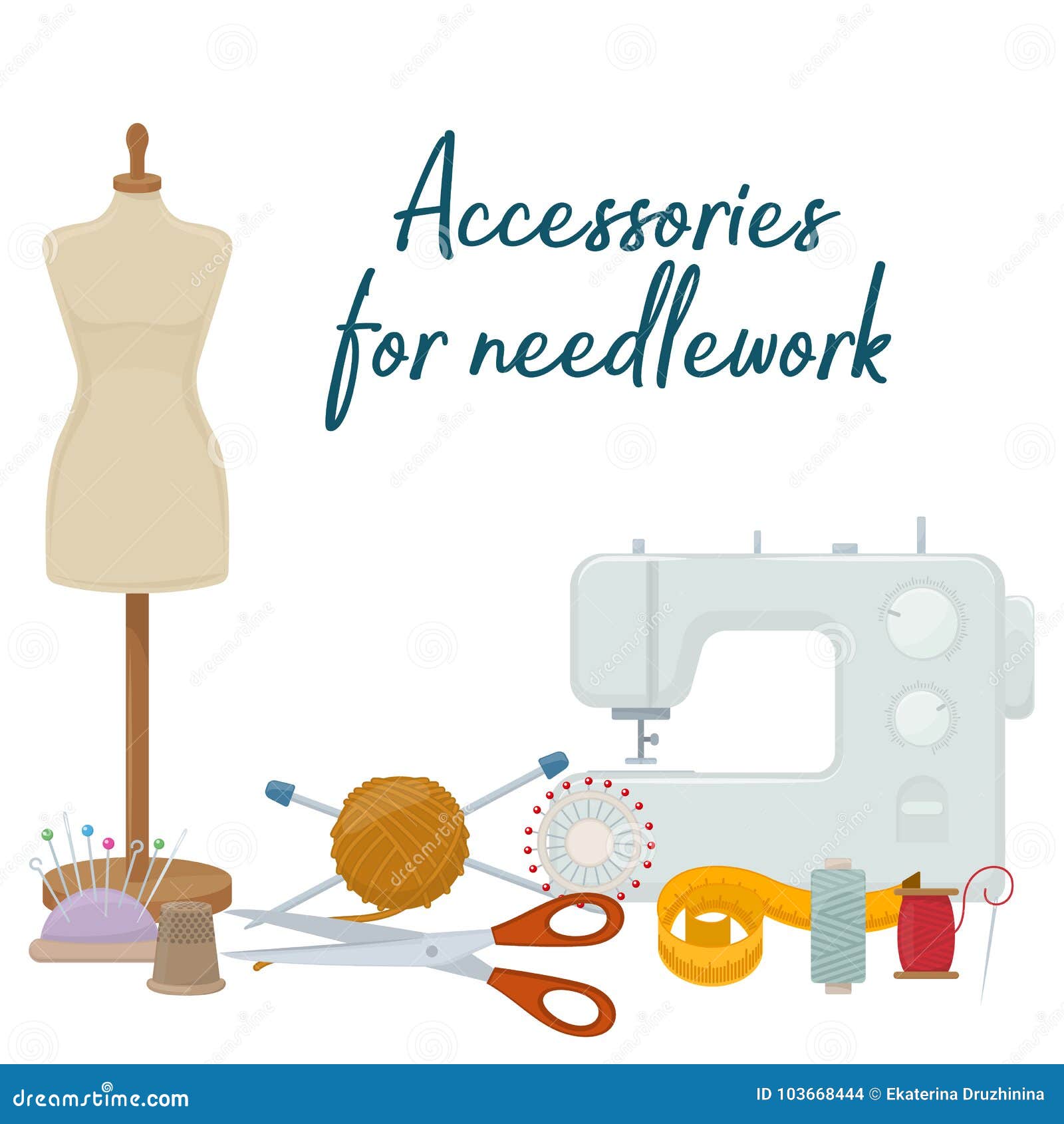 Accessories for needlework stock vector. Illustration of collection