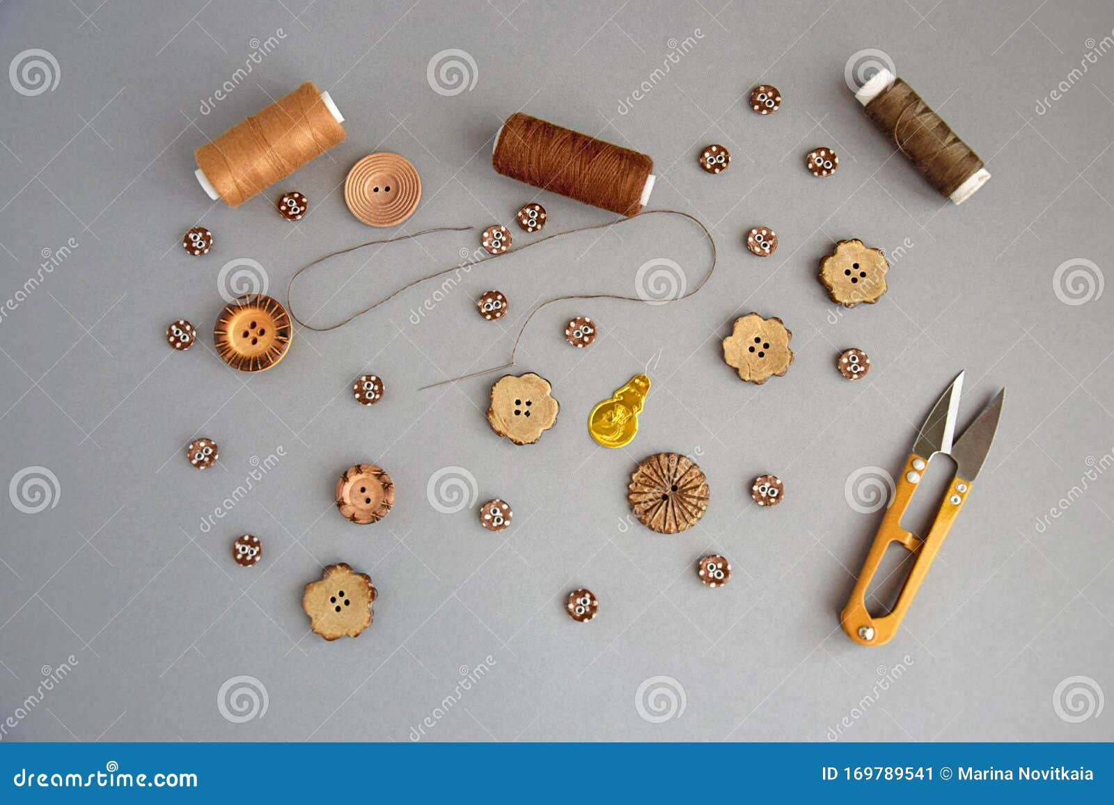 Accessories for Sewing and Needlework Buttons, Scissors, Needle with Thread, Set of Reel of