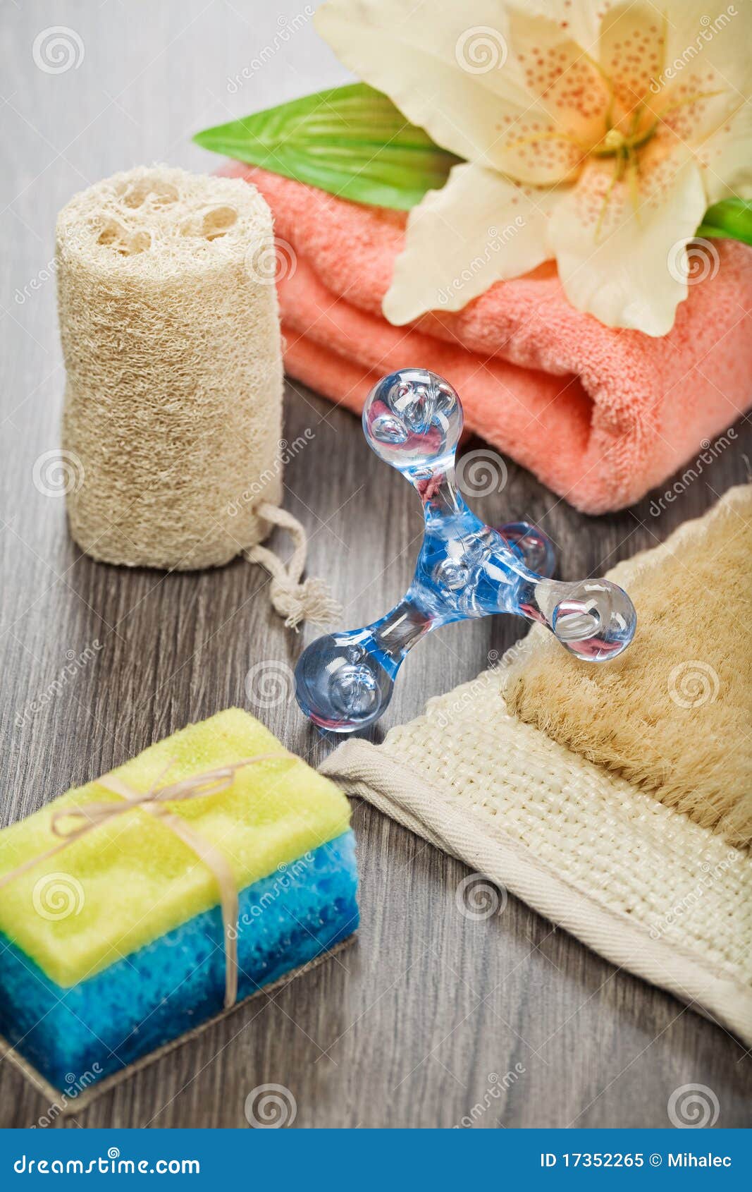 Accessories for Taking Bath on Wooden Background Stock Image Image of