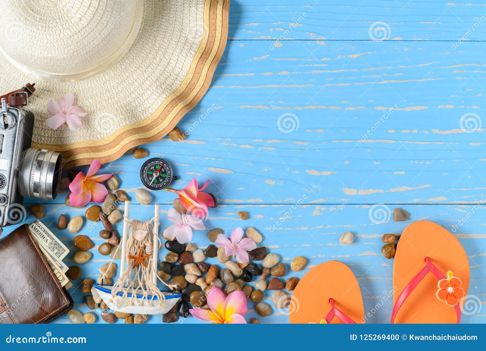 Accessories for Travel Camera with Big Hat and Sandal Stock Photo ...