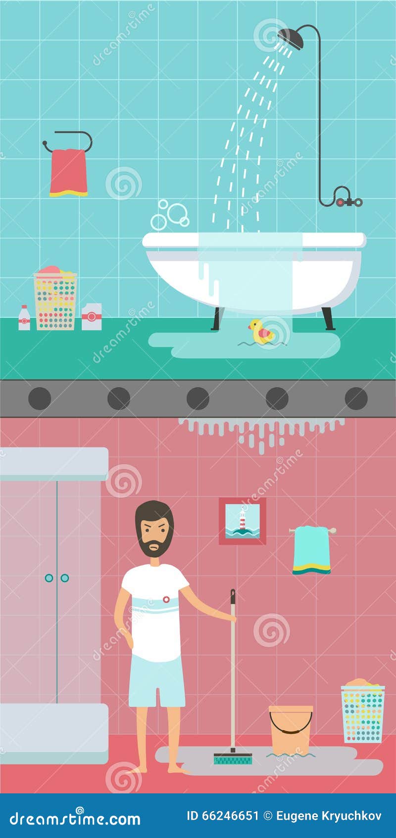 An Accident in the Bathroom Stock Vector Illustration of repair