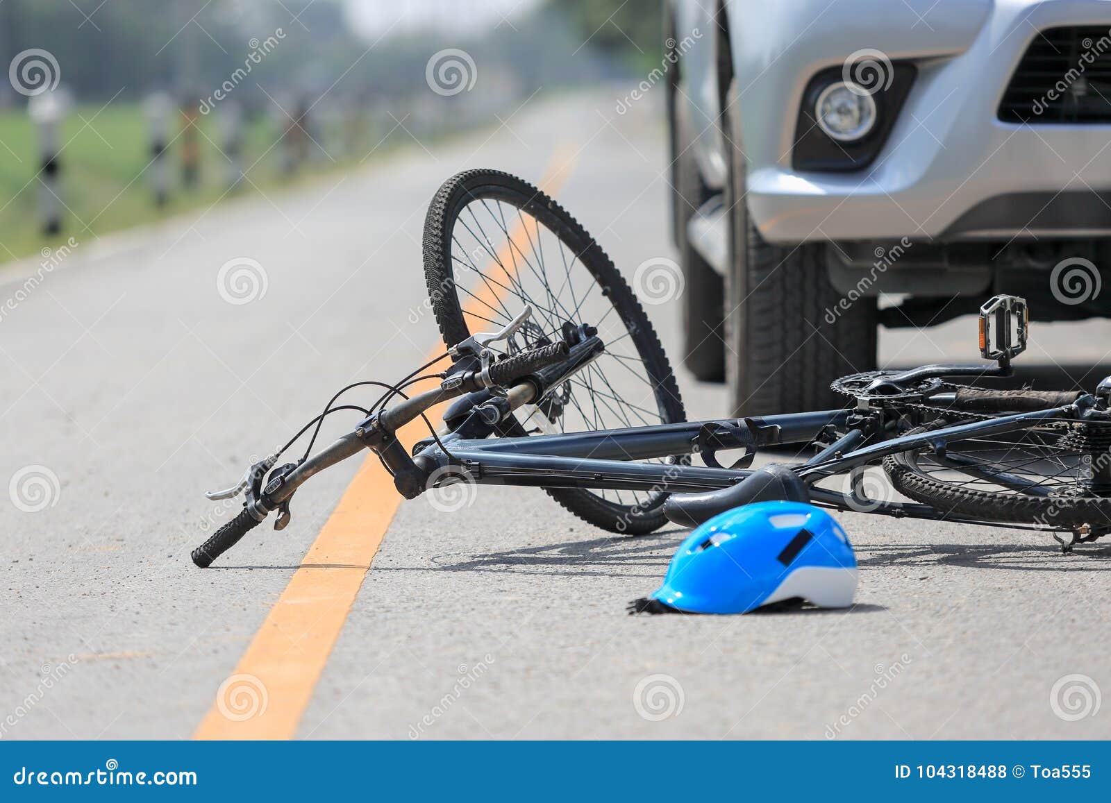 Accident Car Crash with Bicycle on Road Stock Photo Image of