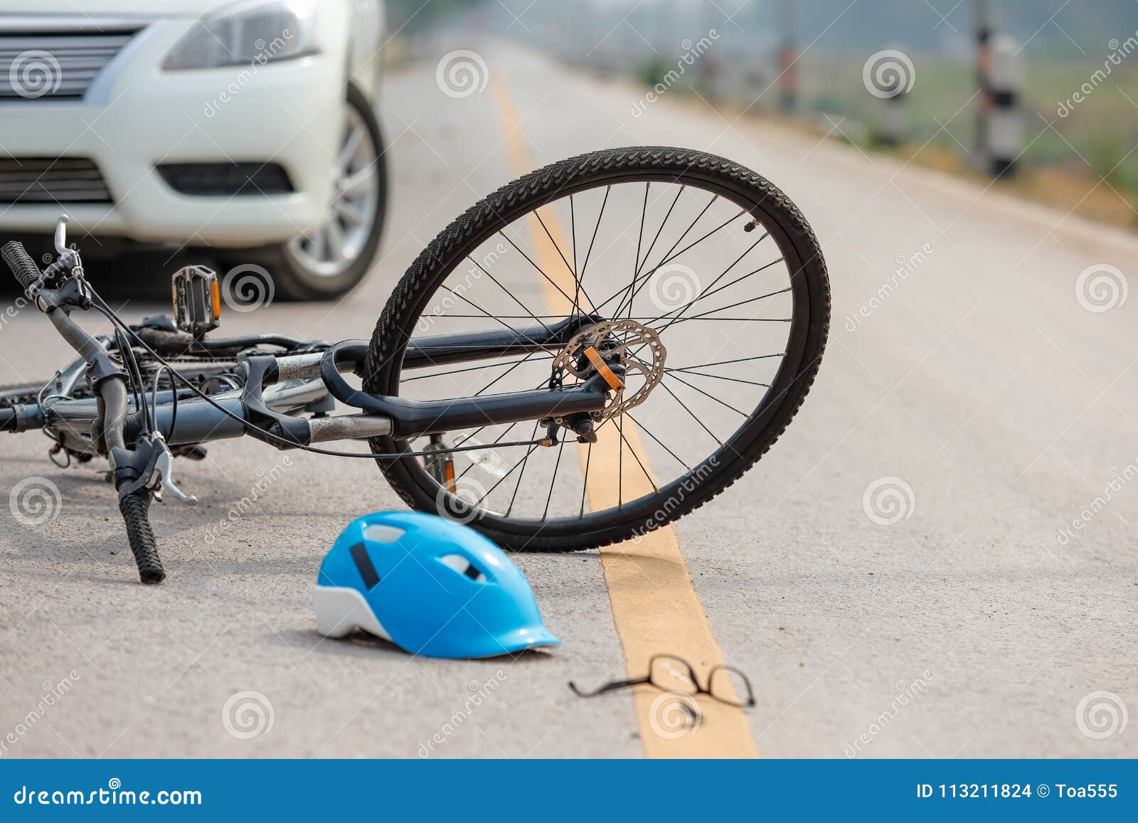 Accident Car Crash with Bicycle on Road Stock Photo Image of danger