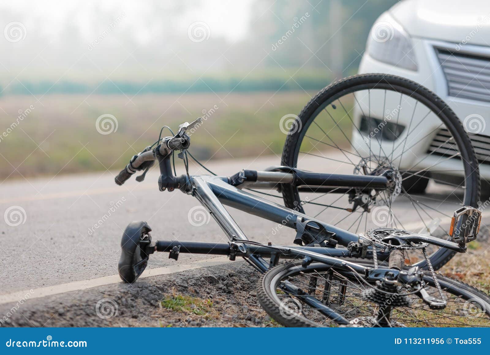 Accident Car Crash with Bicycle on Road Stock Photo Image of