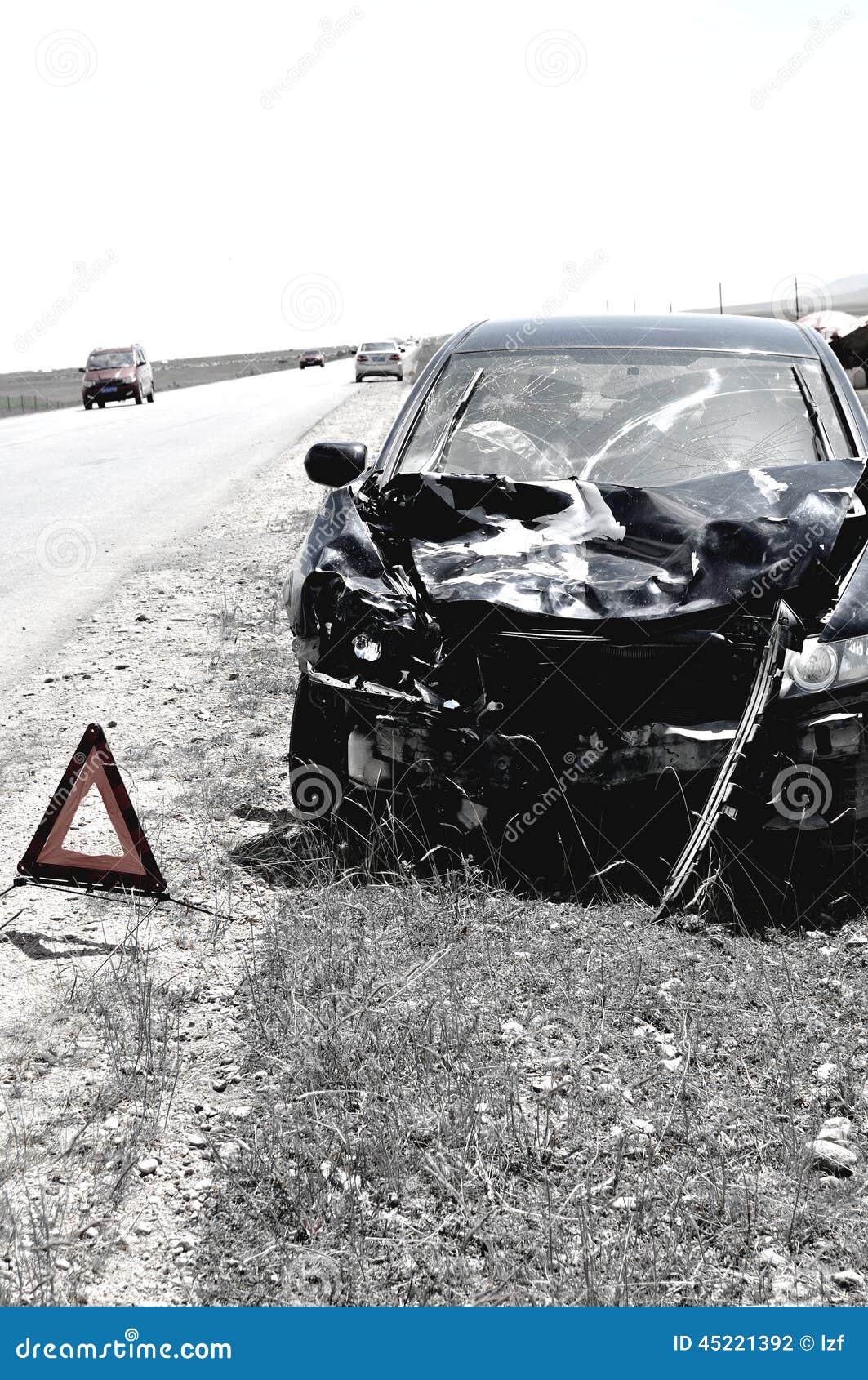 Accident Car and Warning Triangle Stock Photo Image of insurance