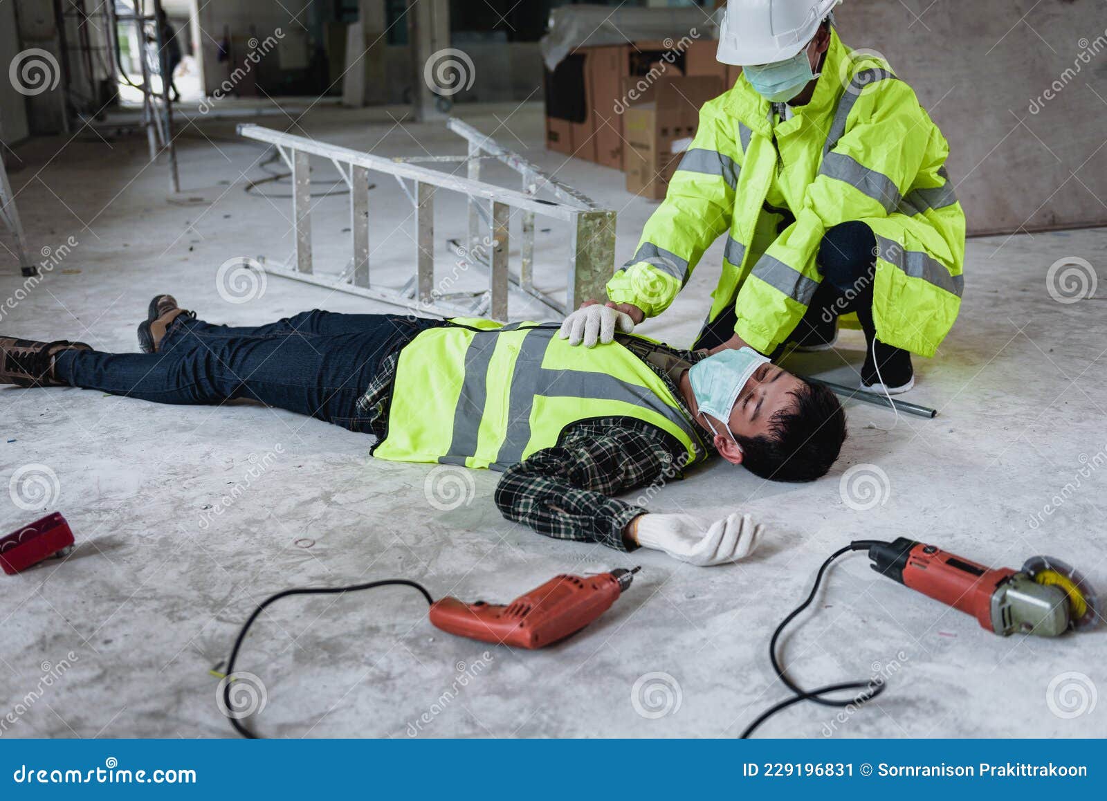 Accident in Construction Work Stock Image Image of ambulance, care