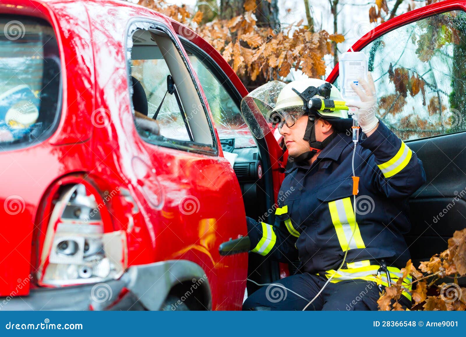 Accident, Fire Brigade Rescues Victim of a Car Stock Photo Image of
