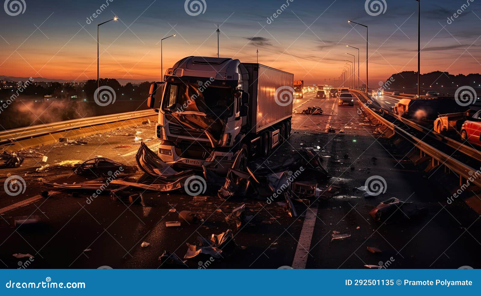 Accident of Truck Collision on the Expressway. Generative Ai Stock Illustration Illustration