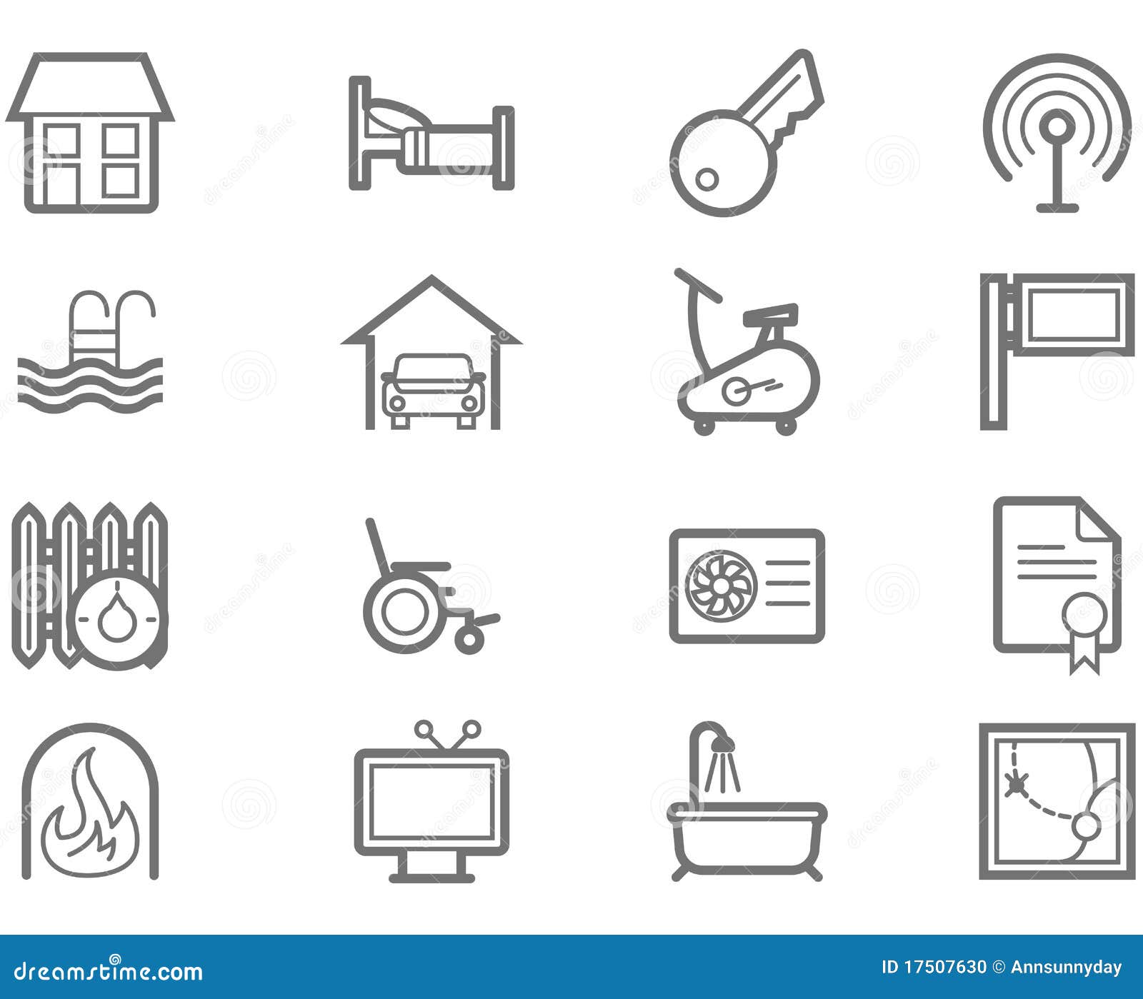 accommodation amenities icon set