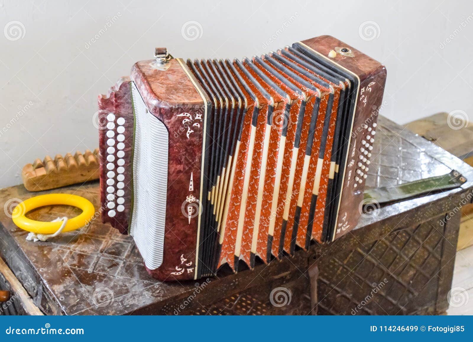 The Accordion Is In Its Own Case Stock Image - Image of classical