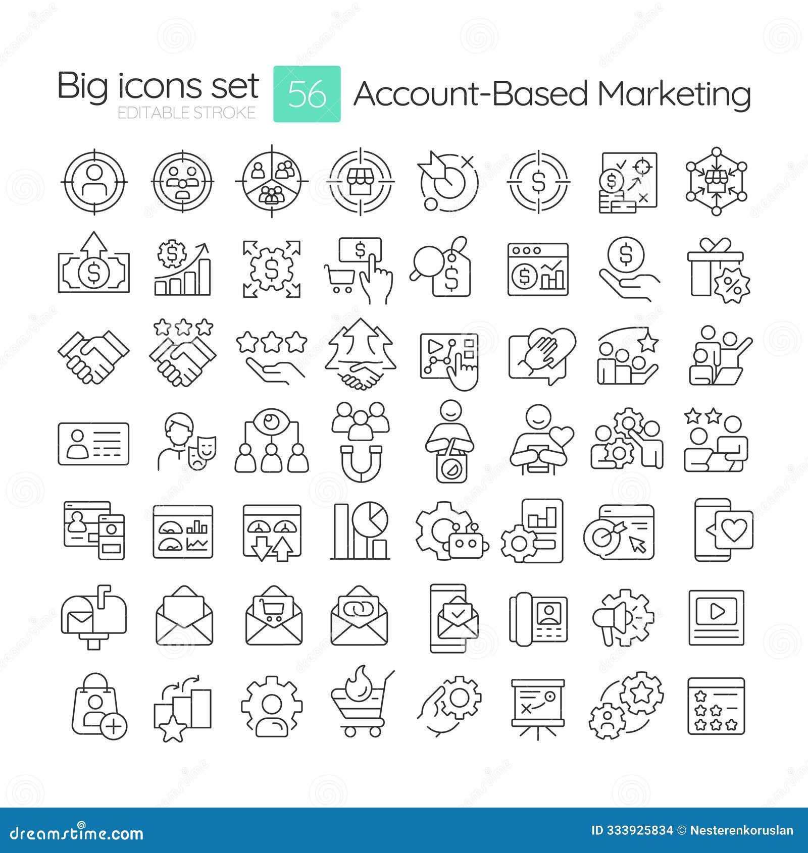 account-based marketing linear icons set