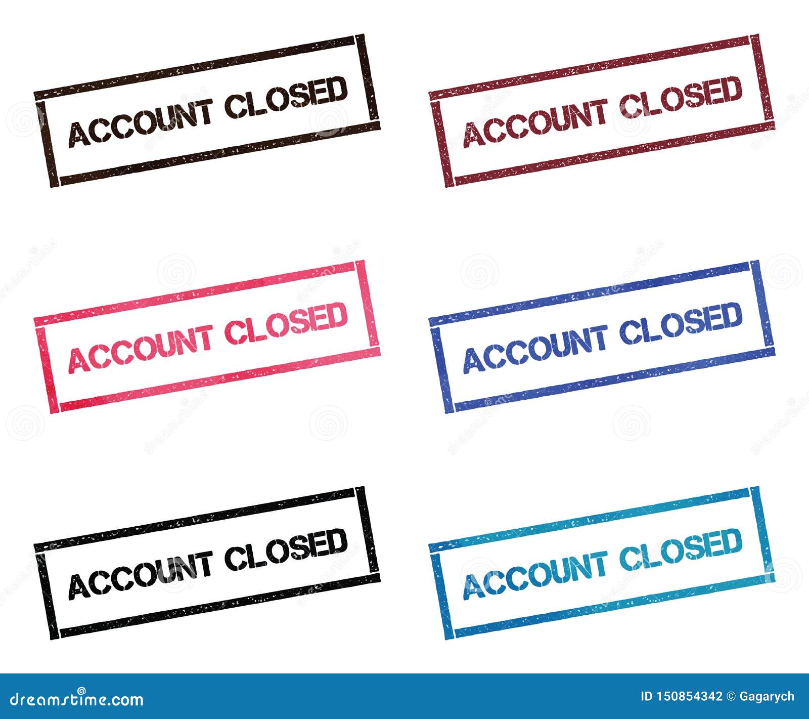Account Closed Rectangular Stamp Collection. Stock Vector