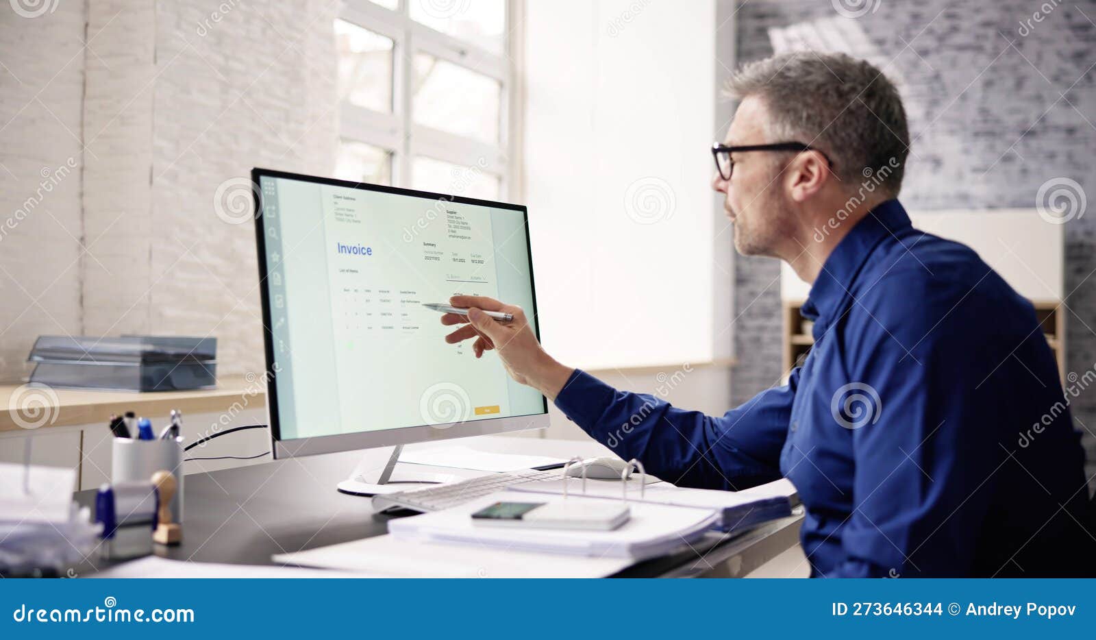 Accountant Using E Invoice Software at Computer Stock Photo Image of