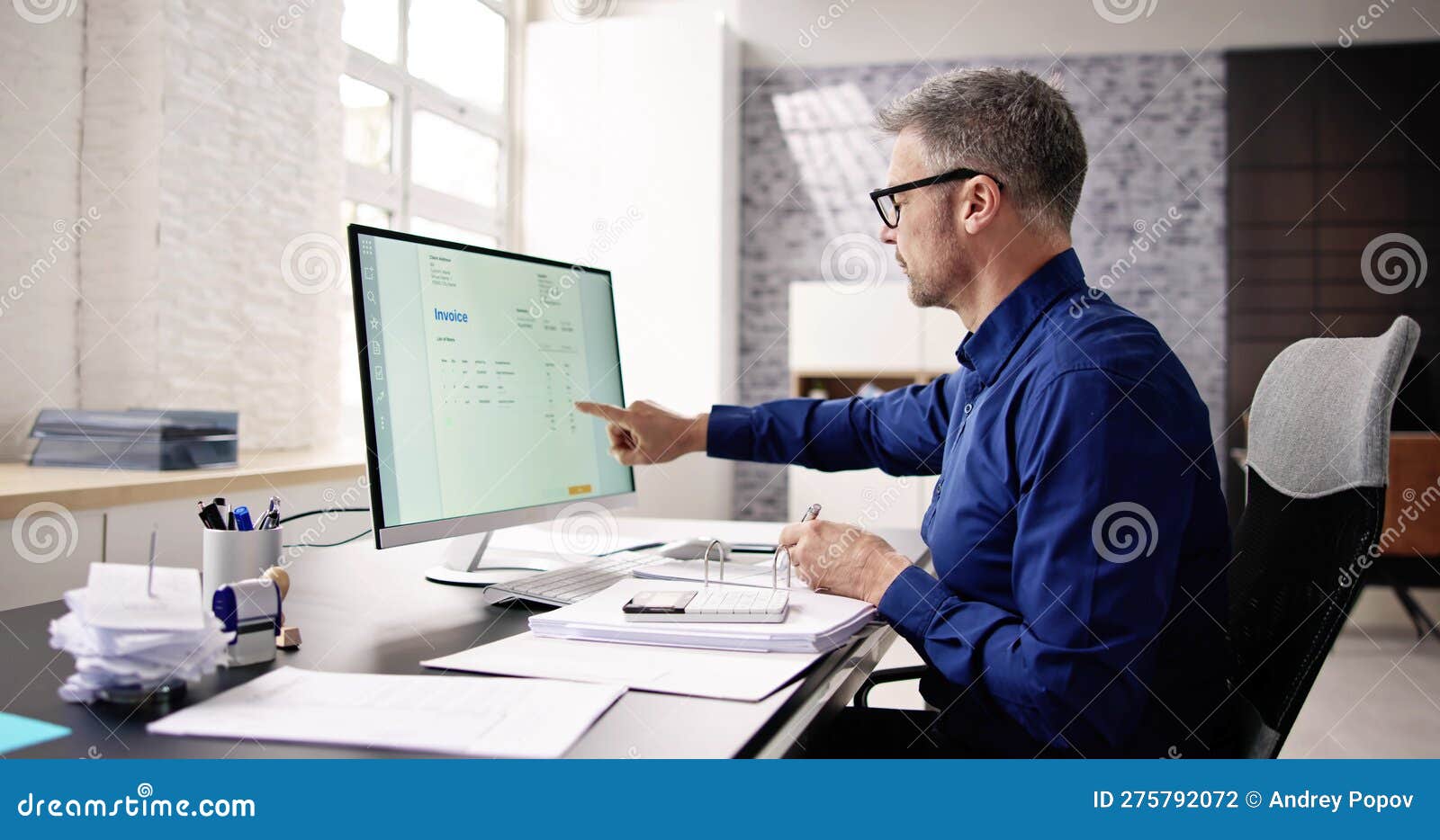 Accountant Using E Invoice Software at Computer Stock Photo Image of