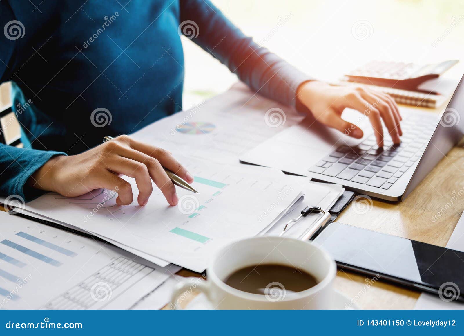 Accountant Woman Working On Desk Business Finance Stock Photo