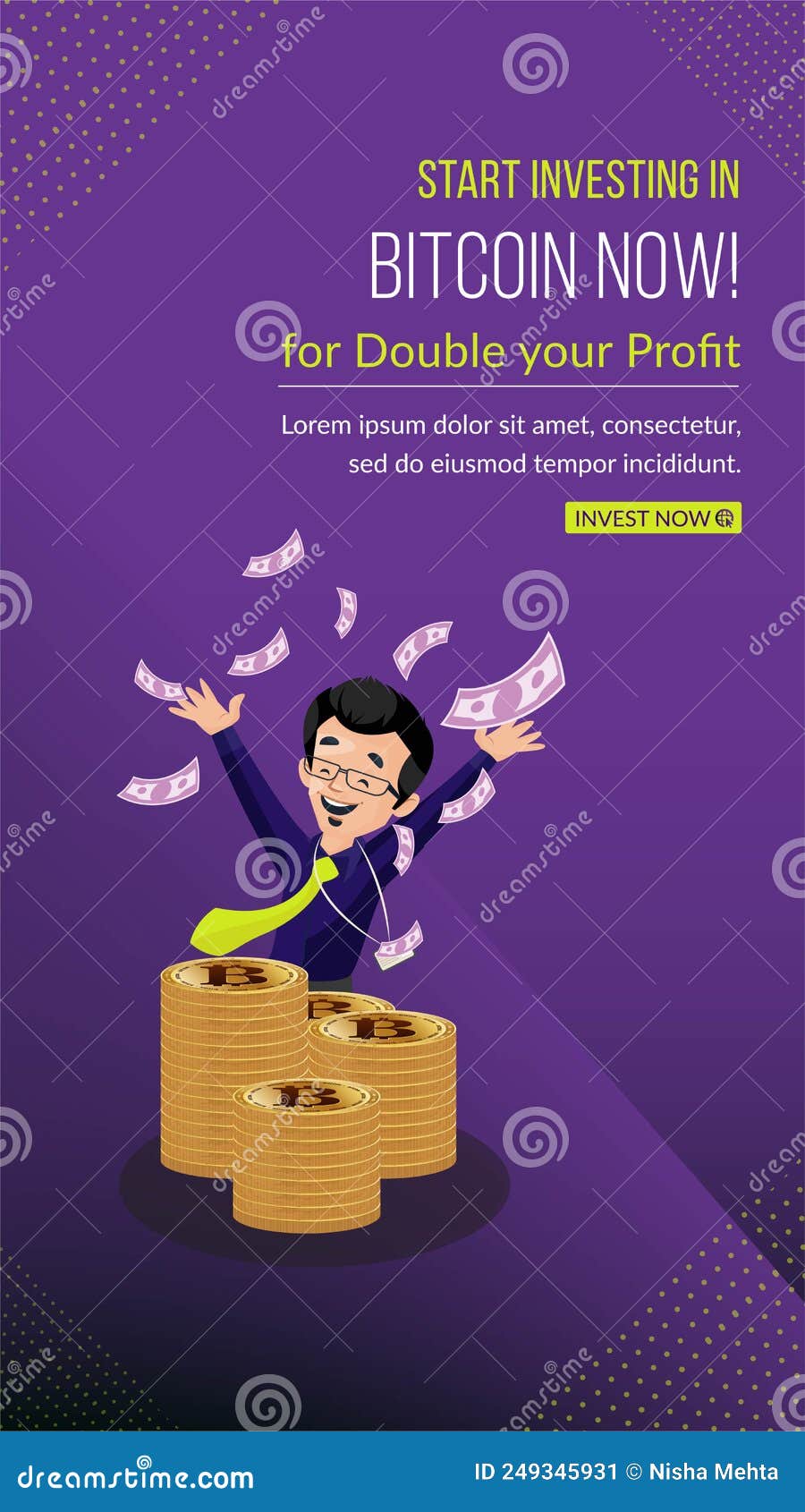 Start Investing in Bitcoin Now Portrait Template Stock Vector -  Illustration of blockchain, financial: 249345931