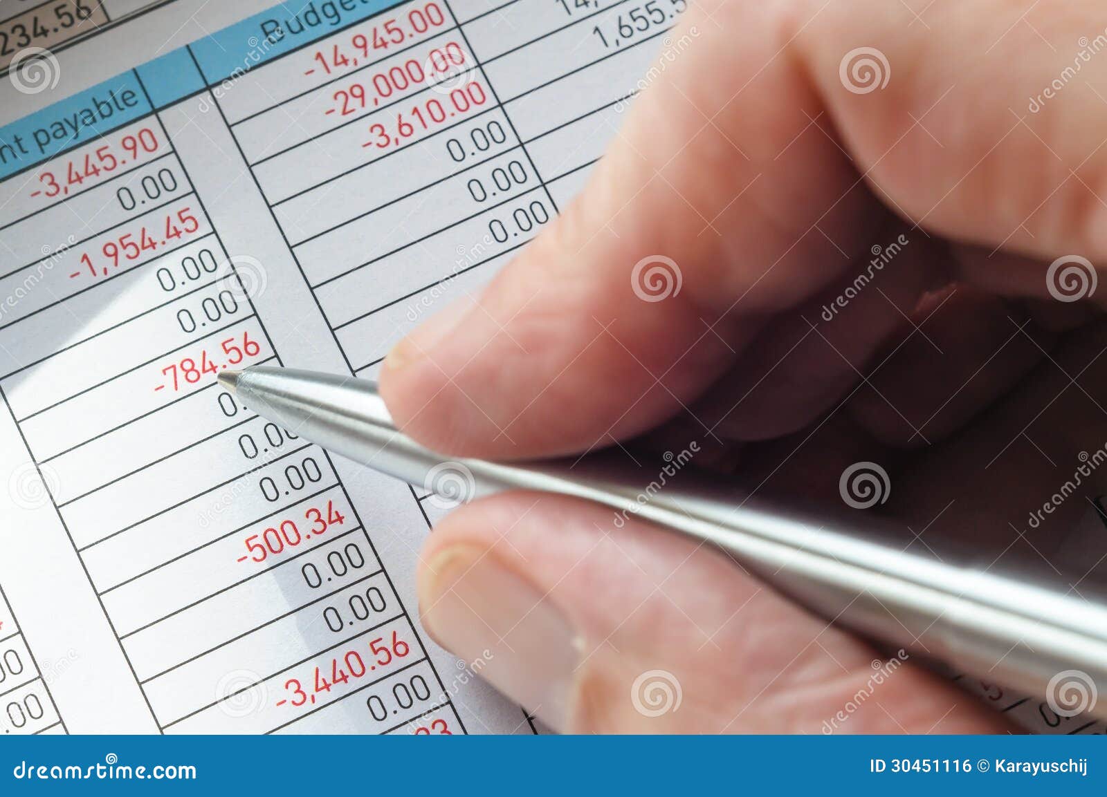 Accounting Module with Pen Hold by Hand Stock Photo Image of data