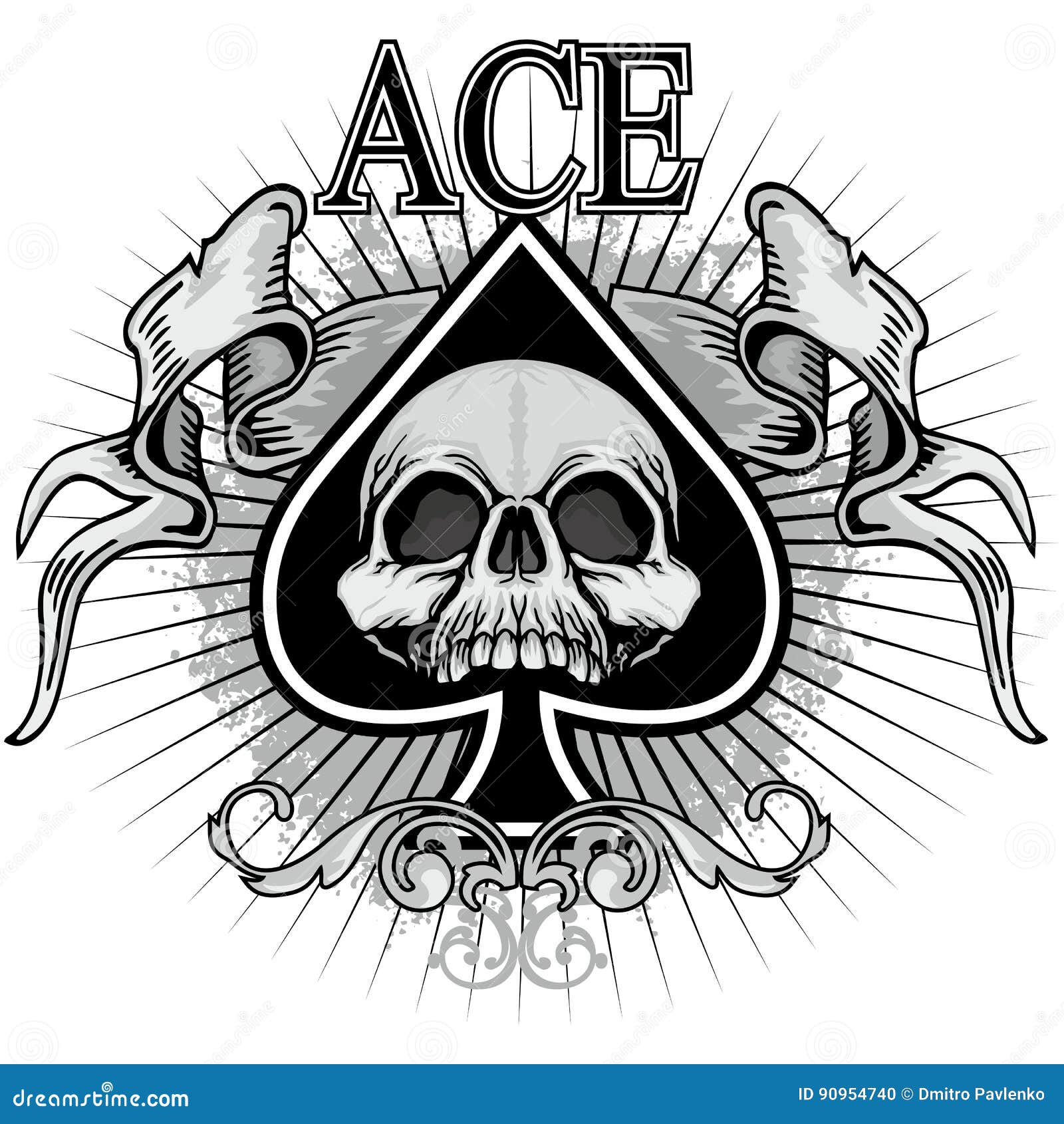 Ace of spades with skull stock illustration. Illustration of angel ...