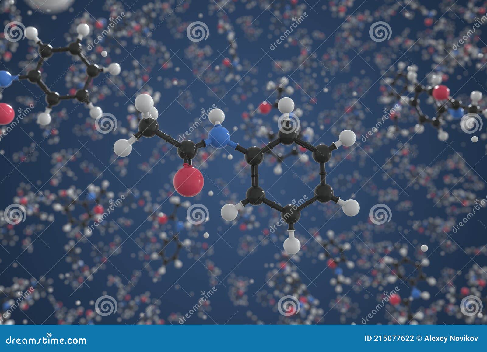 acetanilide molecule, ball-and-stick molecular conceptual model. scientific 3d rendering