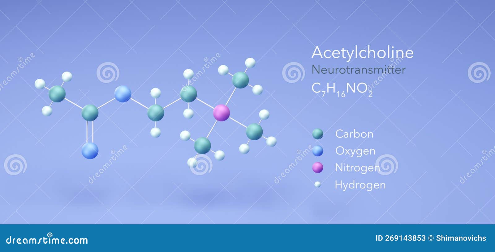 Acetylcholine Molecule, Molecular Structures, Neurotransmitter, 3d