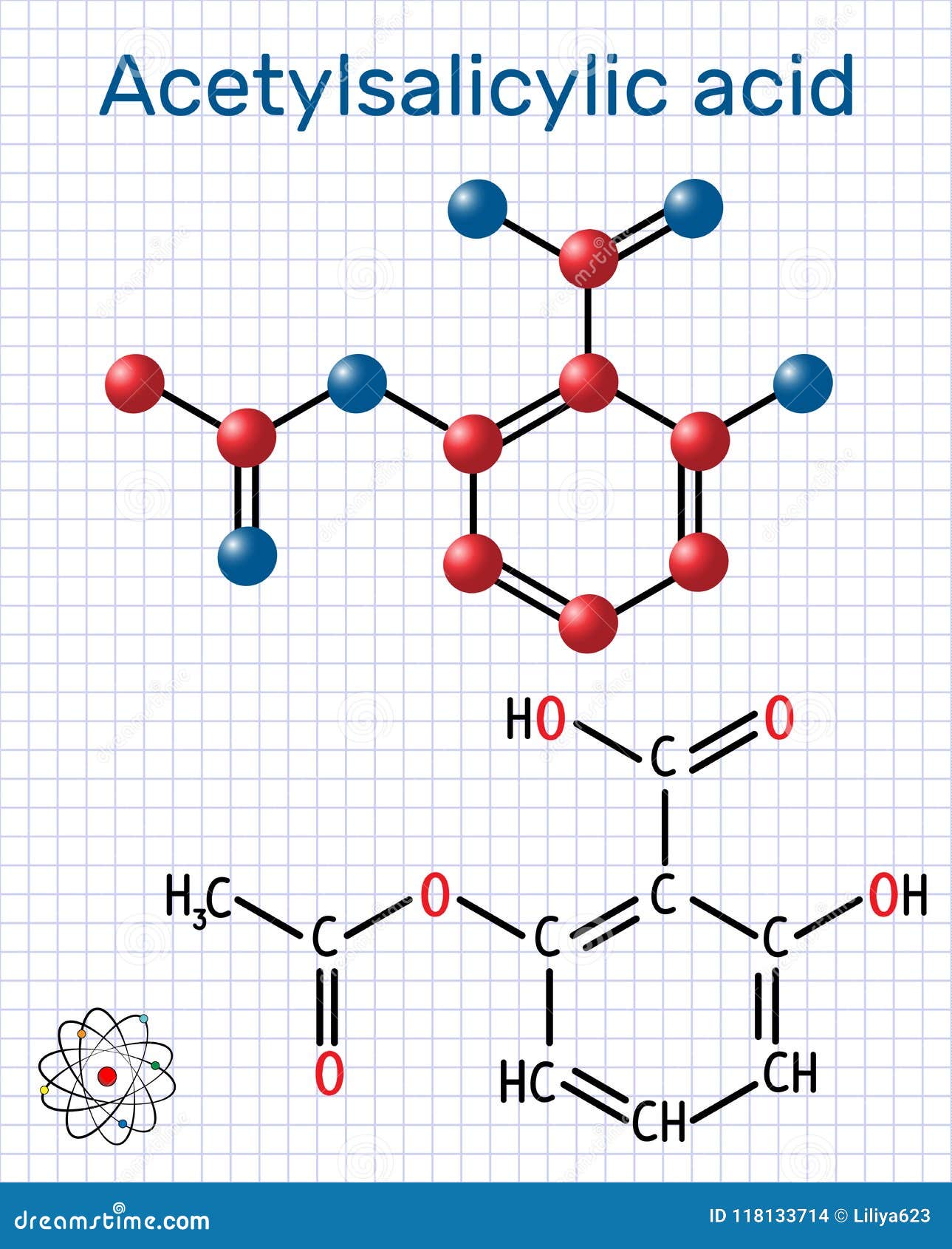 acetylsalicylic acid aspirin, asa molecule. structural chemica