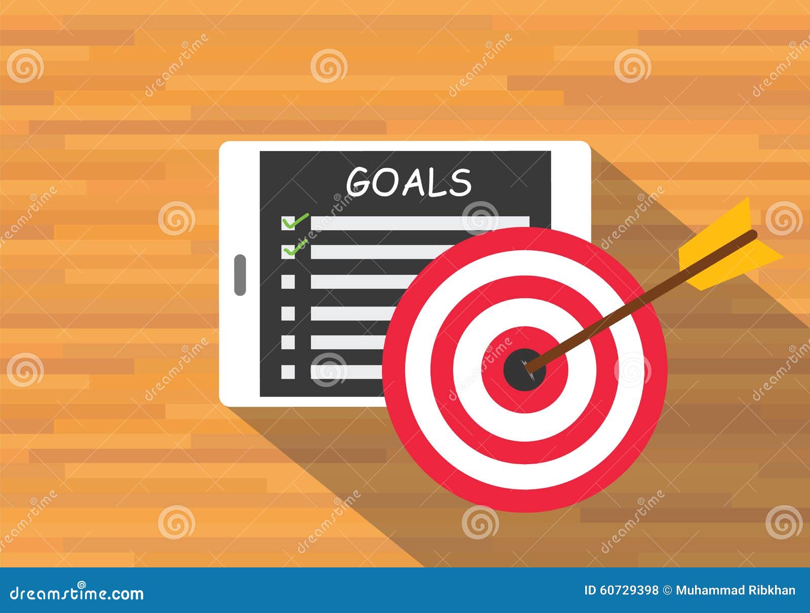 Achieve goal by checklist stock vector. Illustration of arrow - 60729398, image size:1600x1210
