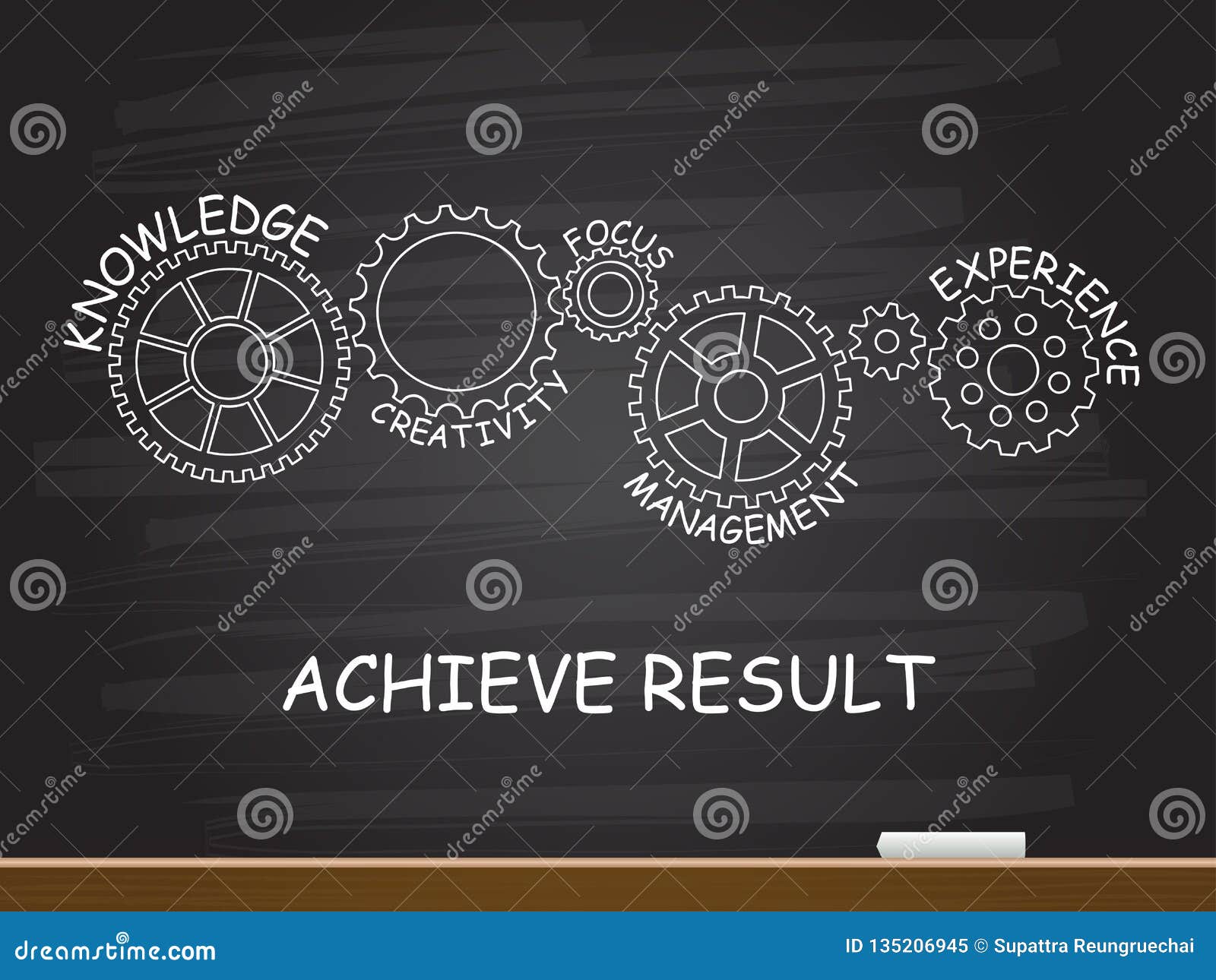 Achieve Result with Gear Concept on Chalkboard. Vector Illustration