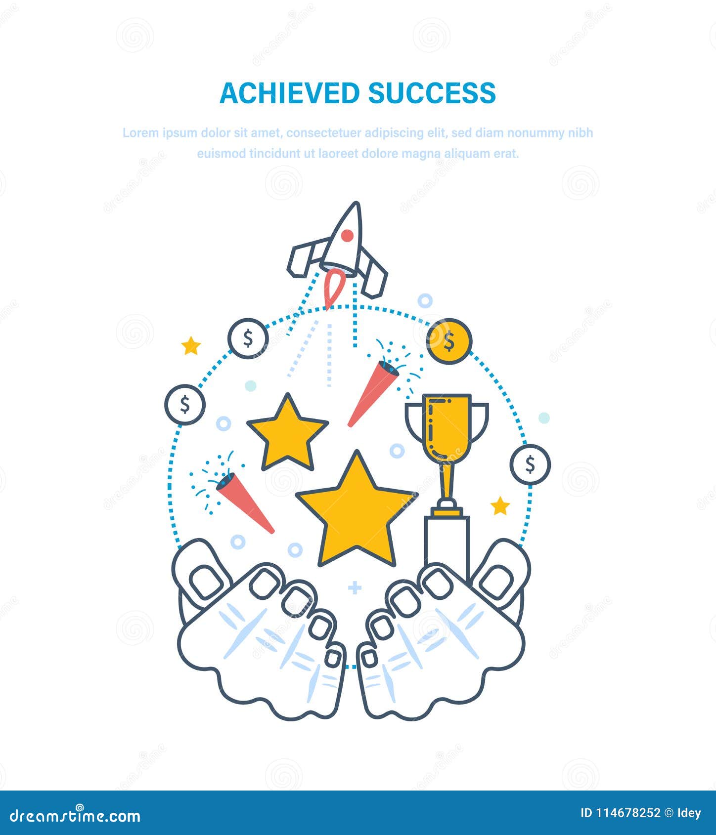 achieved success. sporting achievements, successful startup business projects, career growth.