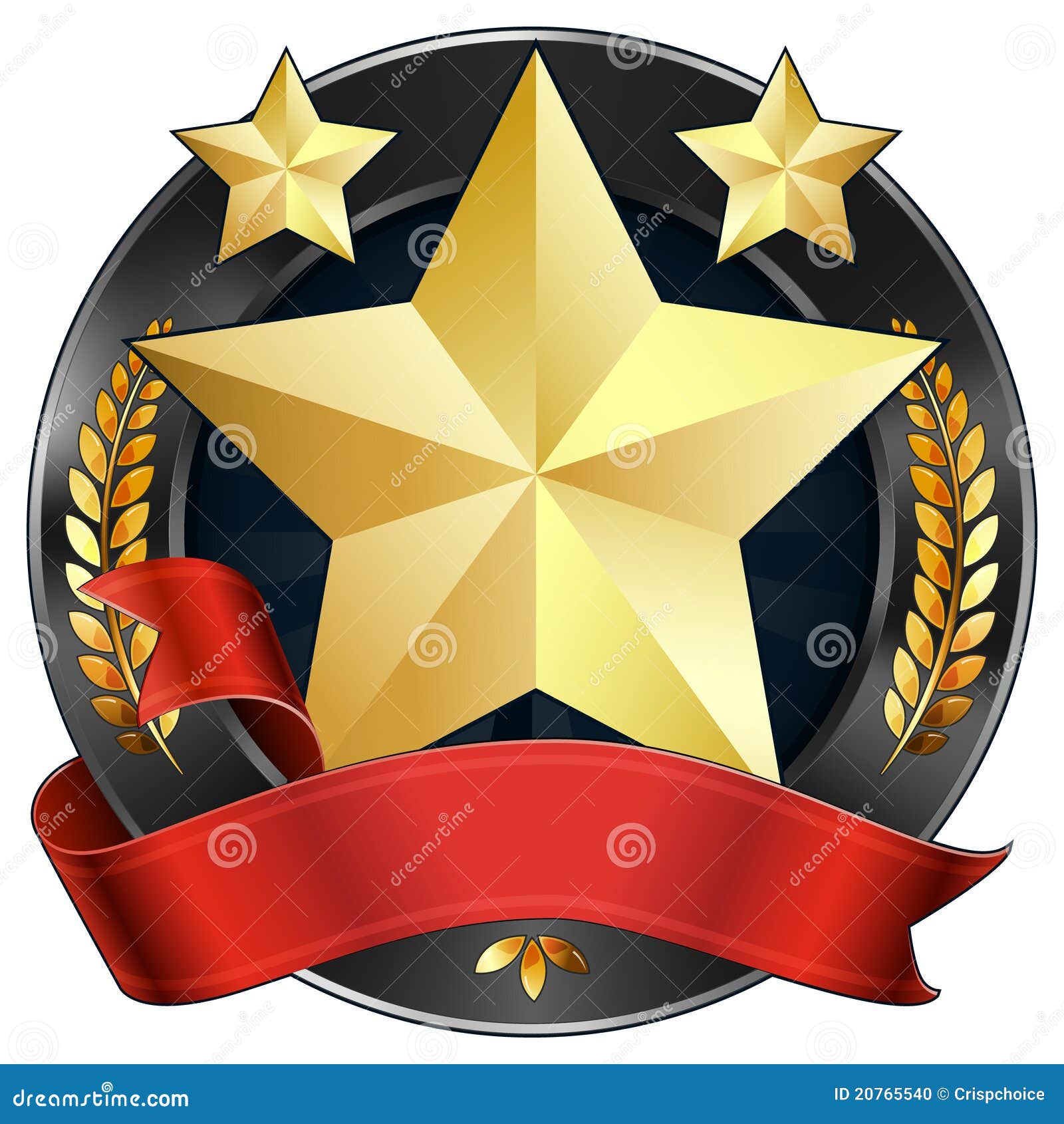 achievement award star in gold with red ribbon